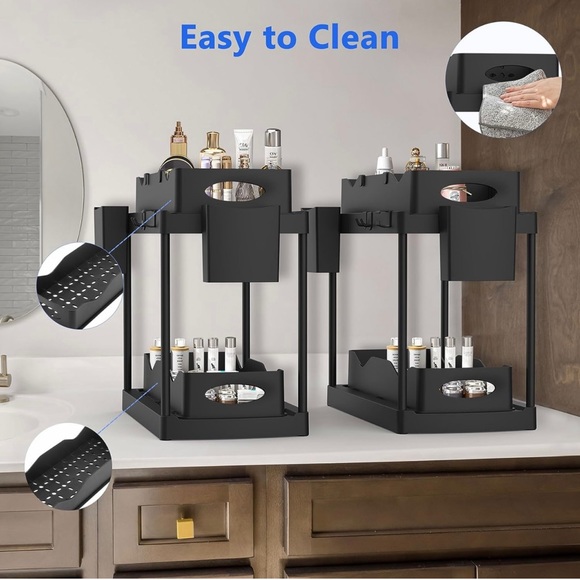 2 Pack Double Sliding Under Sink Organizers and Storage, 2-Tier Pull-Out - Picture 5 of 7